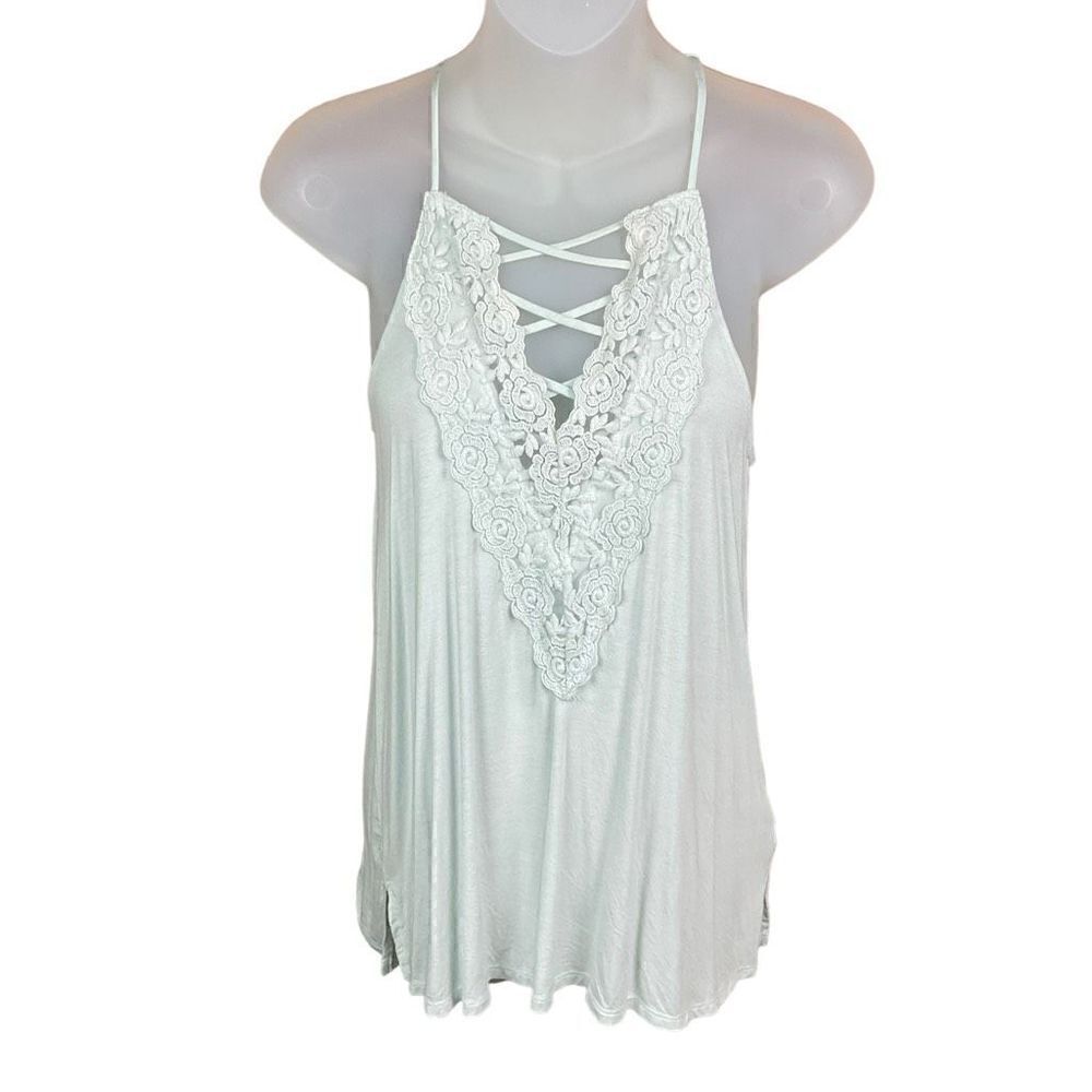 American Eagle Outfitters Tank Top V Neck Soft Sexy Pastel Green Lace Front XS